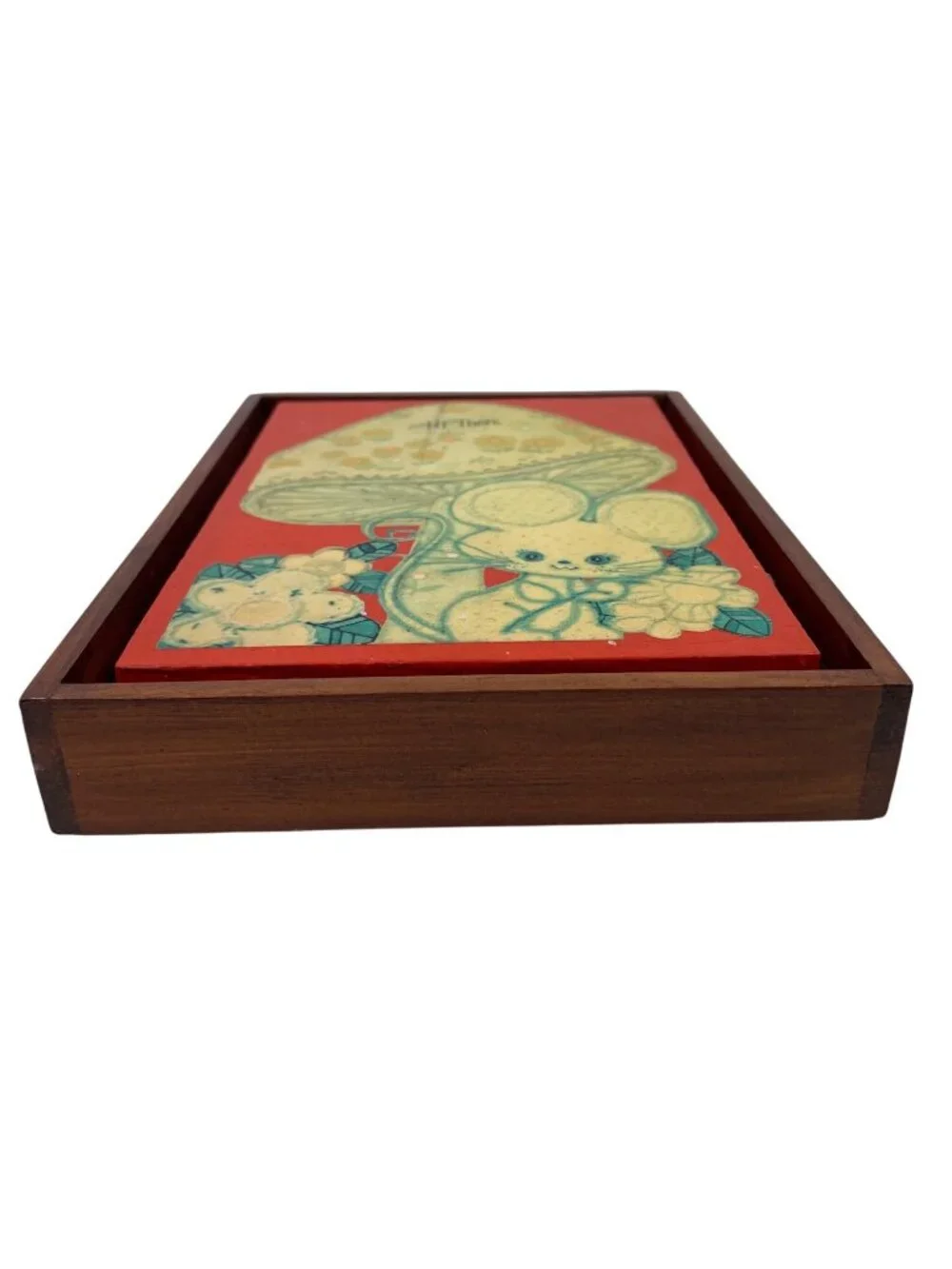 Vintage Decoupage Wall Art With Woodland Mouse & Mushroom Design In Wooden Frame